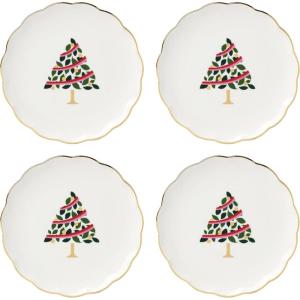 kate spade new york Evergreen Scallop Tidbit Plates, Service For 4, Christmas Dishes, Dinnerware Set, Holiday
