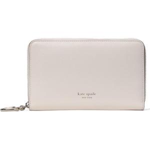 kate spade new york Halo Glazed Leather Medium Zip Around Wallet(Cream)