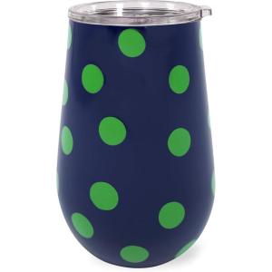 kate spade new york Insulated Stainless Steel Wine Tumbler, 16 Ounce Double Wall Tumbler, Pink Stemless Travel Cup with Lid, Safari Floral(Sonnet Dot)