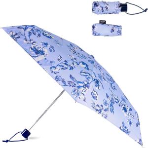 kate spade new york Mini Travel Umbrella with Storage Sleeve, Compact for Backpack or Car(Floral Toile)