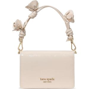 kate spade new york Natasha Crinkle Patent Leather Card Case Crossbody(Cashew Milk With Rose Strap)