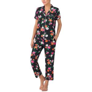 kate spade new york Pajamas for Women 2 Piece Set – Recycled Poly Jersey Notch Collar Short Sleeve Button Top & Cropped Pants(Daisy Bouquet)