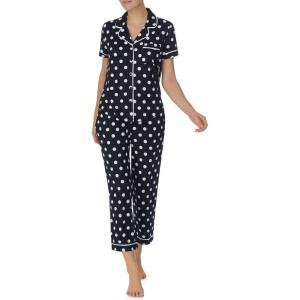 kate spade new york Pajamas for Women 2 Piece Set – Recycled Poly Jersey Notch Collar Short Sleeve Button Top & Cropped Pants(Large Dot)