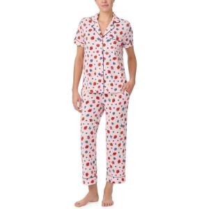 kate spade new york Pajamas for Women 2 Piece Set – Recycled Poly Jersey Notch Collar Short Sleeve Button Top & Cropped Pants(Mixed Berries)