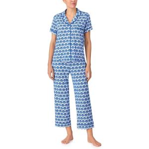 kate spade new york Pajamas for Women 2 Piece Set – Recycled Poly Jersey Notch Collar Short Sleeve Button Top & Cropped Pants(Shell Geo)
