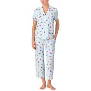 kate spade new york Pajamas for Women 2 Piece Set – Recycled Poly Jersey Notch Collar Short Sleeve Button Top & Cropped Pants(Summer Fruit Mini)