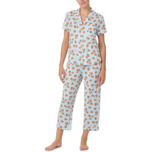 kate spade new york Pajamas for Women 2 Piece Set – Recycled Poly Jersey Notch Collar Short Sleeve Button Top & Cropped Pants(Tossed Oranges)