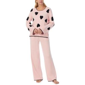 kate spade new york Pajamas for Women 2 Piece Set, Cozy Cotton Blend Sweater Knit Long Sleeve and Pant Lounge Set(Pink Scattered Heart)