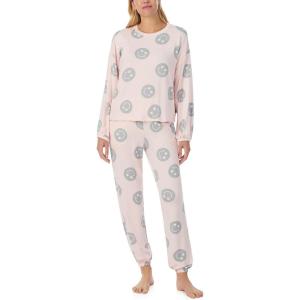 kate spade new york Pajamas for Women 2 Piece Set, Cozy Cotton Blend Sweater Knit Long Sleeve and Pant Lounge Set(Pink Spade Smiley)