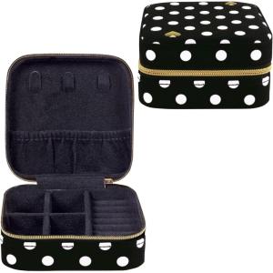 kate spade new york Small Travel Jewelry Case, Black Dotted Jewelry Box to Organize Rings, Necklaces, Earrings, Polka Dot