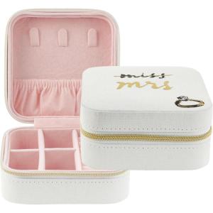 kate spade new york Small Travel Jewelry Case, White Wedding Jewelry Box to Organize Rings, Necklaces, Earrings, Miss to Mrs