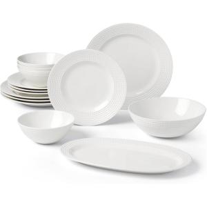 kate spade new york Wickford 14-Piece Dinnerware Set, 14 Count, White(14-Piece Dinnerware Set)