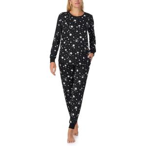 kate spade new york Women’s 2-Piece Long Sleeve Crew Neck Top & Jogger Pants Pajama Lounge Set, Velour, Drawstring Waist(Night Stars)