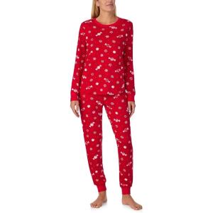 kate spade new york Women’s 2-Piece Long Sleeve Crew Neck Top & Jogger Pants Pajama Lounge Set, Velour, Drawstring Waist(Peppermint Dot)