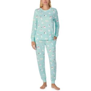 kate spade new york Women’s 2-Piece Long Sleeve Crew Neck Top & Jogger Pants Pajama Lounge Set, Velour, Drawstring Waist(Playful Polar Bears)