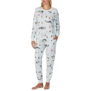 kate spade new york Women’s 2-Piece Long Sleeve Crew Neck Top & Jogger Pants Pajama Lounge Set, Velour, Drawstring Waist(Winter Village)