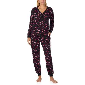 kate spade new york Women’s 2-Piece Long Sleeve Henley Top & Jogger Pant Pajama Set, Brushed Cozy Soft Jersey, Ribbed Cuffs(Heart Swirl Multi)
