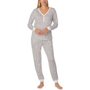 kate spade new york Women’s 2-Piece Long Sleeve Henley Top & Jogger Pant Pajama Set, Brushed Cozy Soft Jersey, Ribbed Cuffs(Leopard Spots)