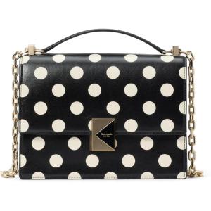 kate spade new york womens Deco Leather Flap Chain Crossbody(Black Polka Dot)