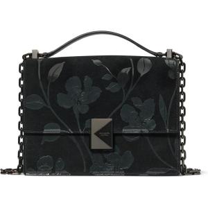 kate spade new york womens Deco Leather Flap Chain Crossbody(Black Uptown Blooms Suede)