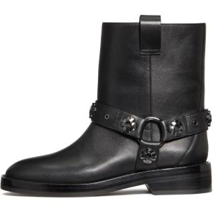 kate spade new york womens Spade Flower Stud Smooth Leather Moto Boot(Black)