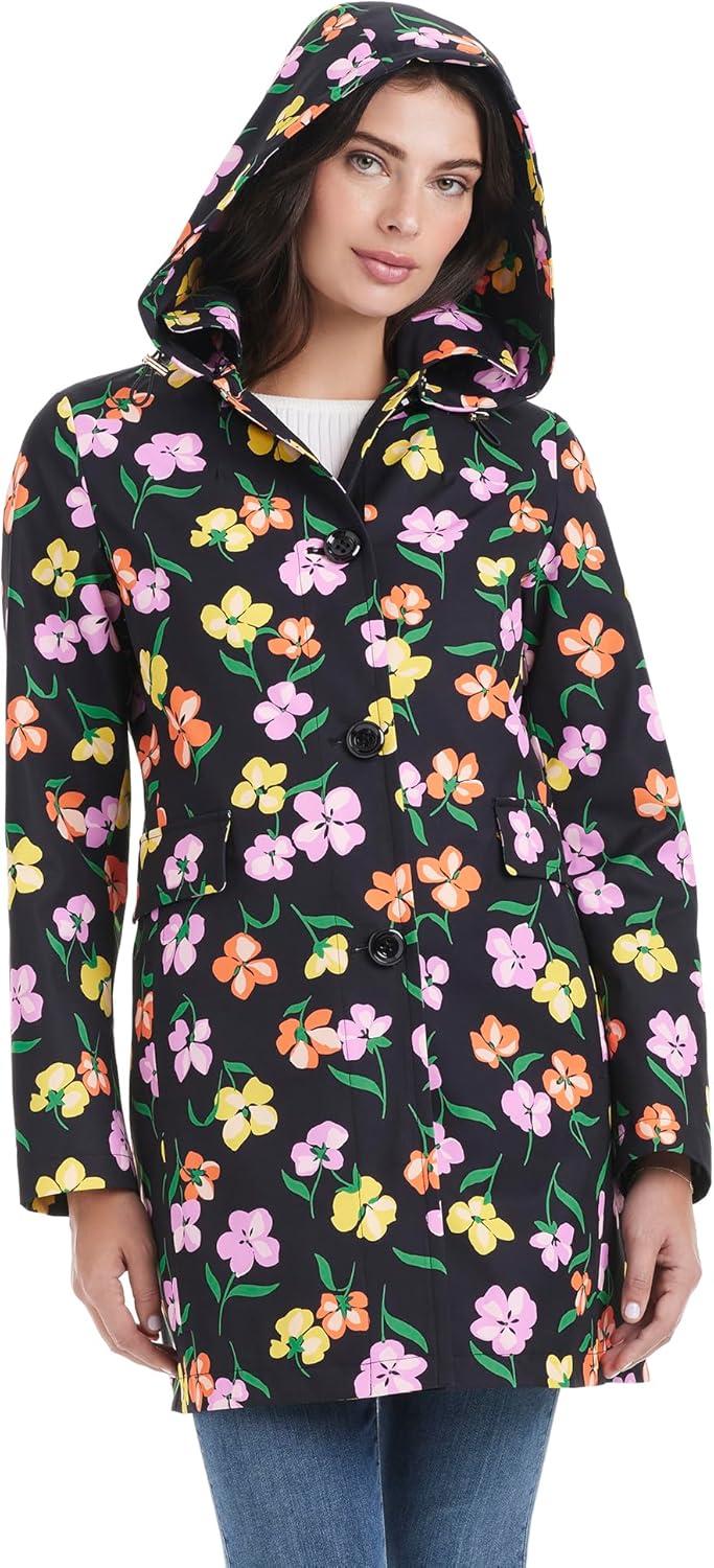 imageKate Spade New York Hooded ALine Raincoat with Removable Hood Spring Pansies Large