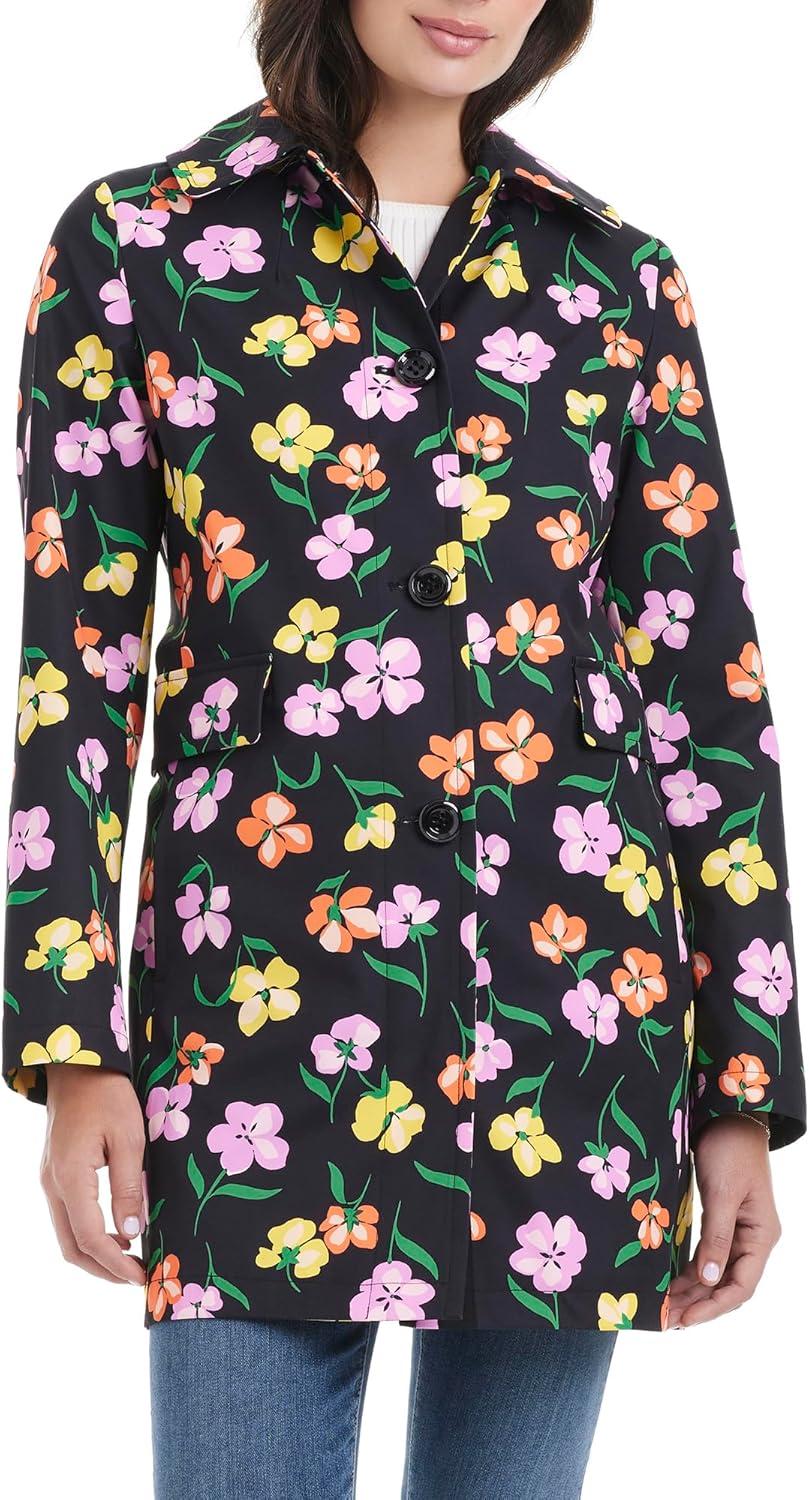 imageKate Spade New York Hooded ALine Raincoat with Removable Hood Spring Pansies Large
