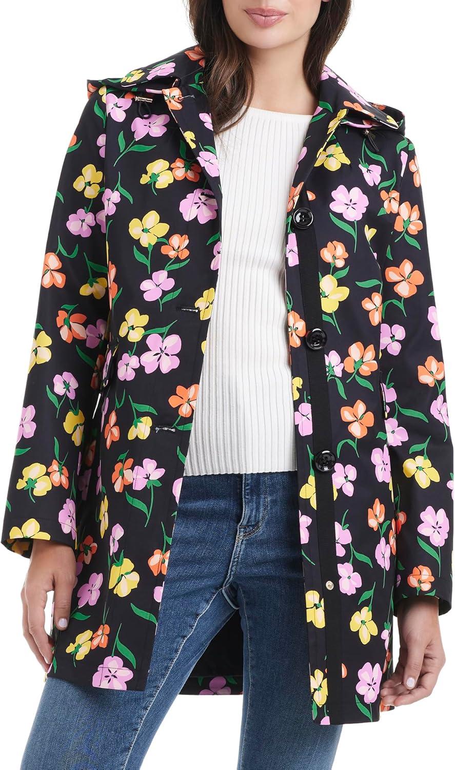 imageKate Spade New York Hooded ALine Raincoat with Removable Hood Spring Pansies Large