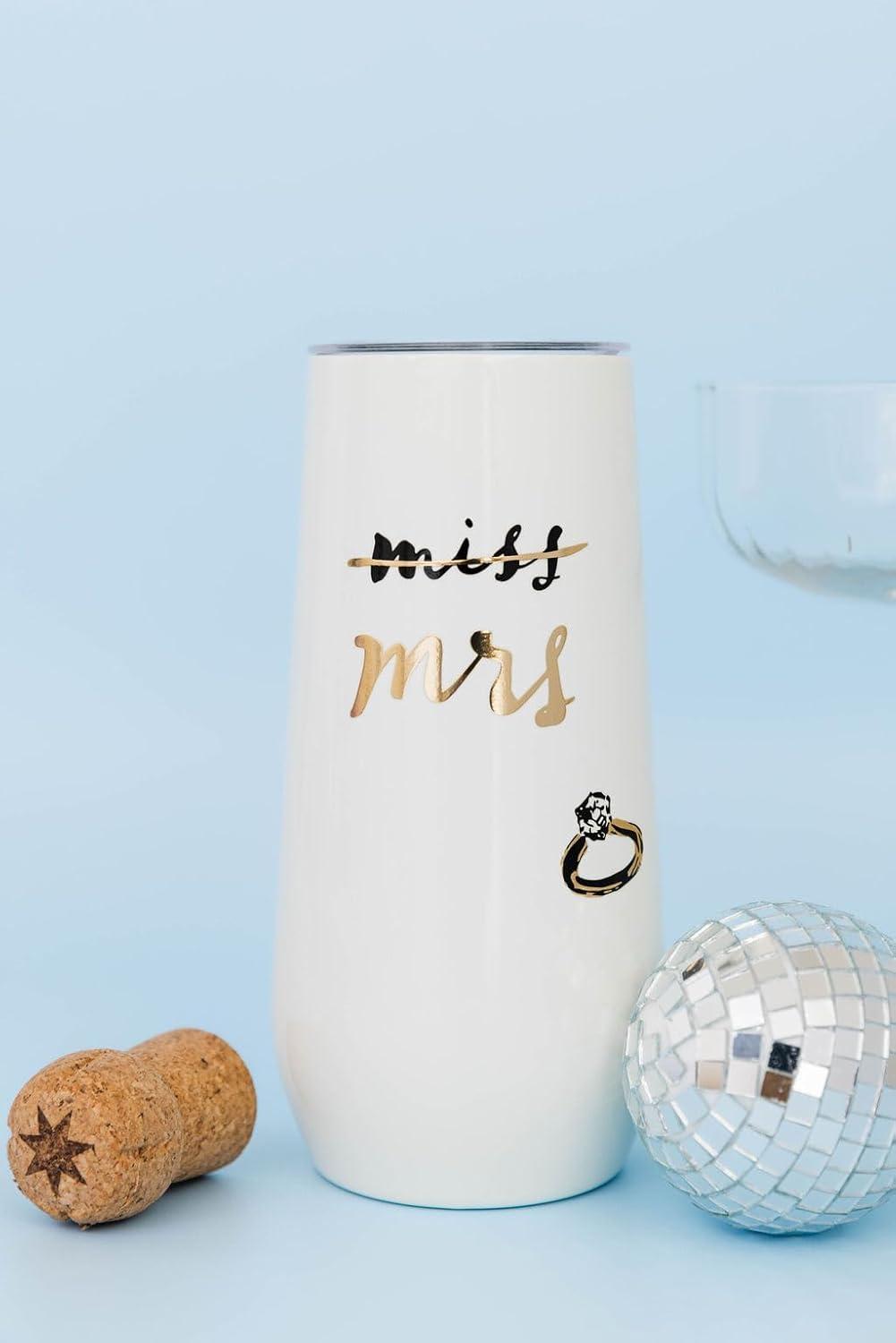 imagekate spade new york 10oz Stemless Champagne Flute Small Stainless Steel Tumbler with Lid Double Wall Insulated Metal Cup Miss to Mrs