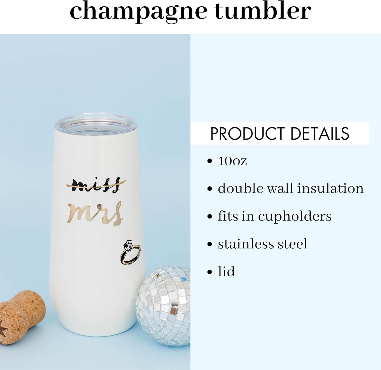 imagekate spade new york 10oz Stemless Champagne Flute Small Stainless Steel Tumbler with Lid Double Wall Insulated Metal Cup Miss to Mrs