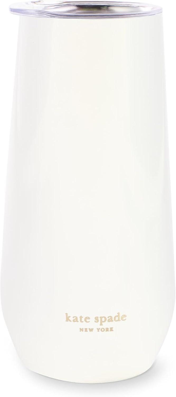 imagekate spade new york 10oz Stemless Champagne Flute Small Stainless Steel Tumbler with Lid Double Wall Insulated Metal Cup Miss to Mrs
