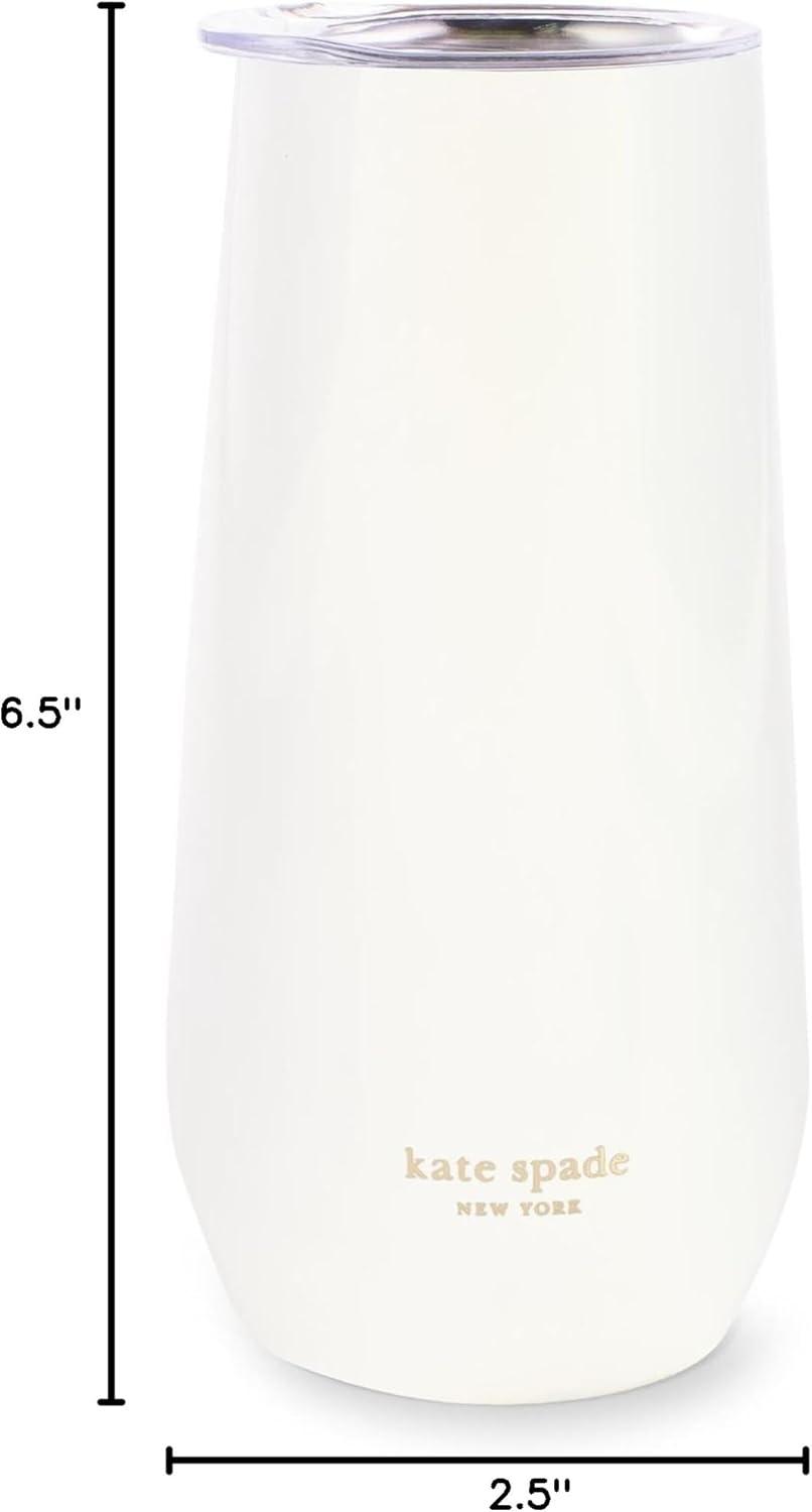 imagekate spade new york 10oz Stemless Champagne Flute Small Stainless Steel Tumbler with Lid Double Wall Insulated Metal Cup Miss to Mrs