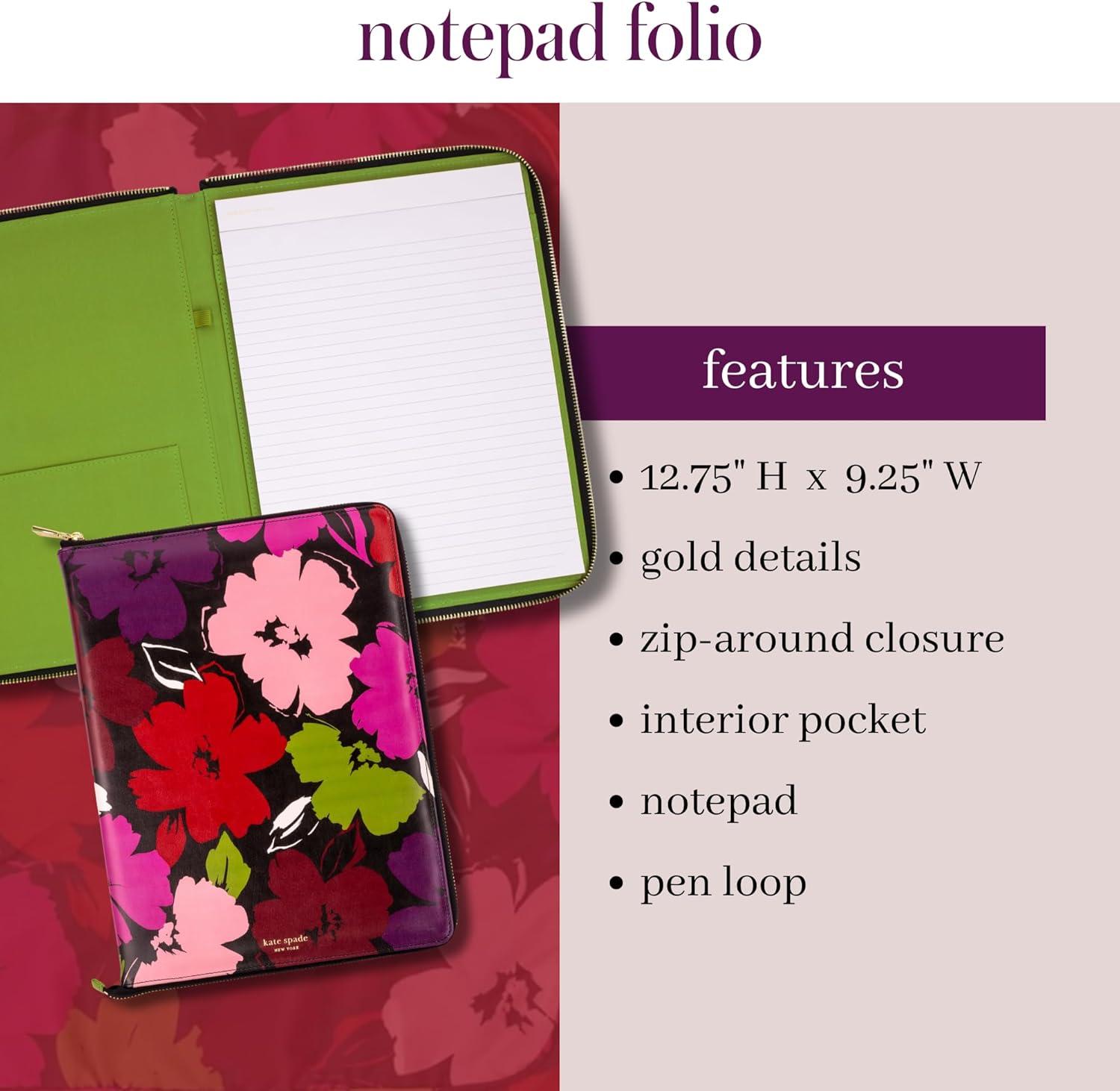 imagekate spade new york 1325quot x 950quot Faux Leather Notepad Zip Folio with Interior Pocket Zipper Close and Pen Loop Painterly Blooms