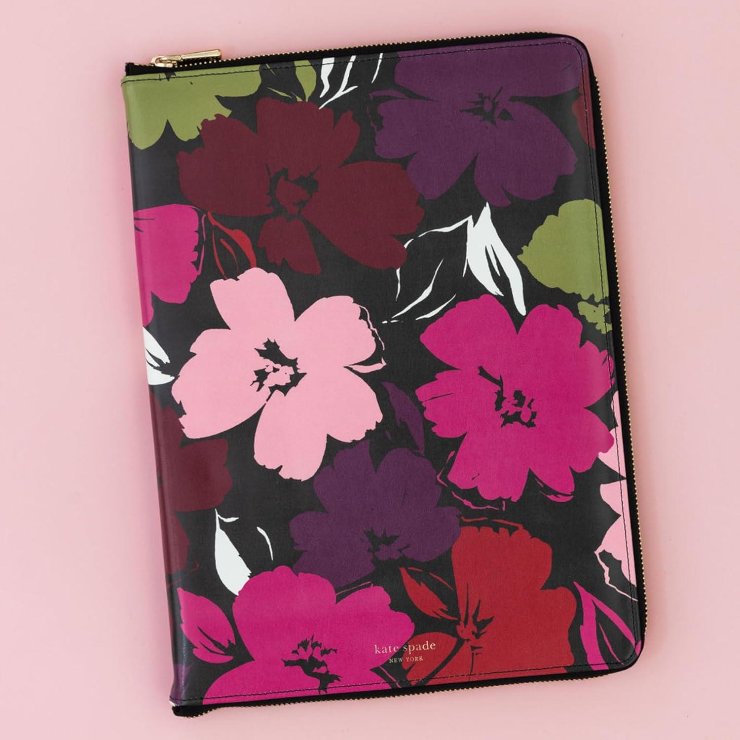 imagekate spade new york 1325quot x 950quot Faux Leather Notepad Zip Folio with Interior Pocket Zipper Close and Pen Loop Painterly Blooms