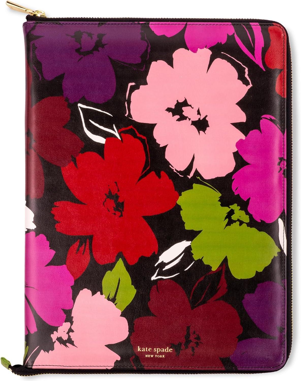 imagekate spade new york 1325quot x 950quot Faux Leather Notepad Zip Folio with Interior Pocket Zipper Close and Pen Loop Painterly Blooms