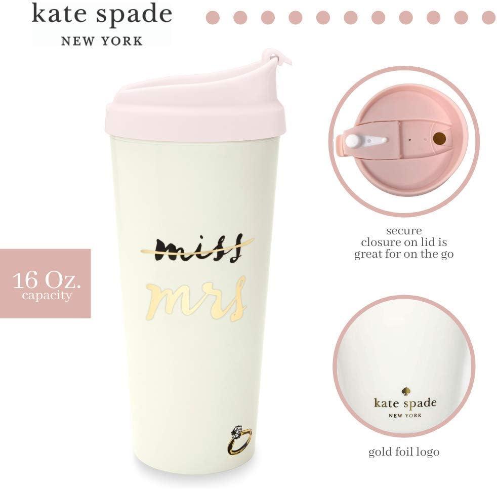 imagekate spade new york Bridal 16 Ounce Insulated Travel Mug Double Wall Thermal Tumbler for CoffeeTea Miss to Mrs Pink