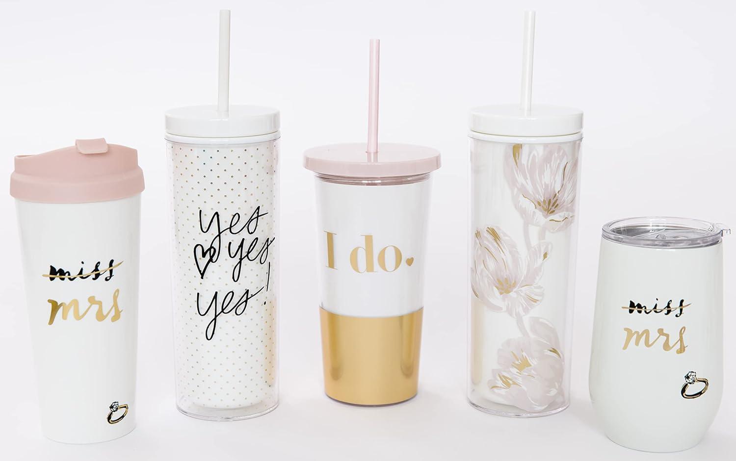 imagekate spade new york Bridal 16 Ounce Insulated Travel Mug Double Wall Thermal Tumbler for CoffeeTea Miss to Mrs Pink