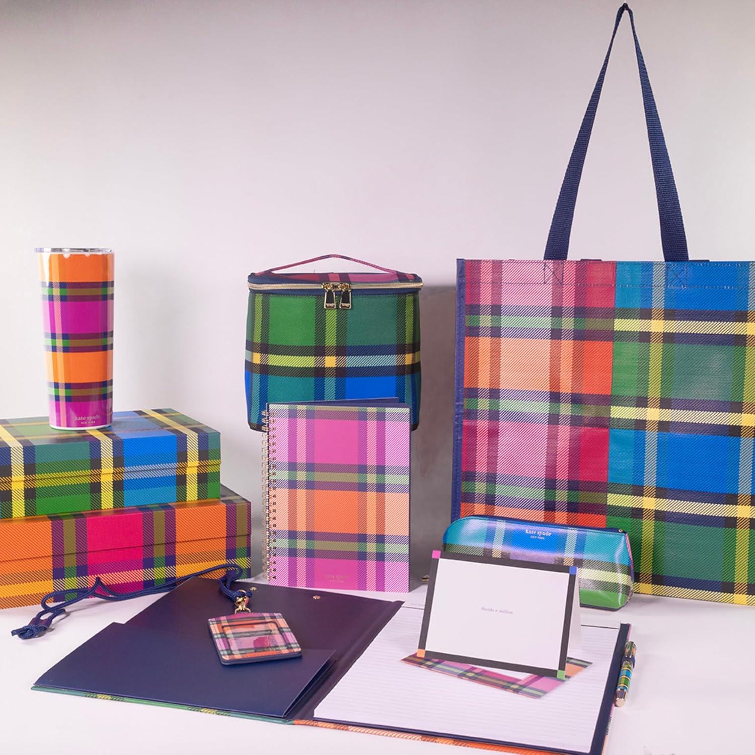 imagekate spade new york Decorative Storage Boxes with Lids 2 Pack Sturdy Organizer Storage Bins Includes Medium and Large Nesting Boxes with Magnetic Closure Grand Plaid Duo