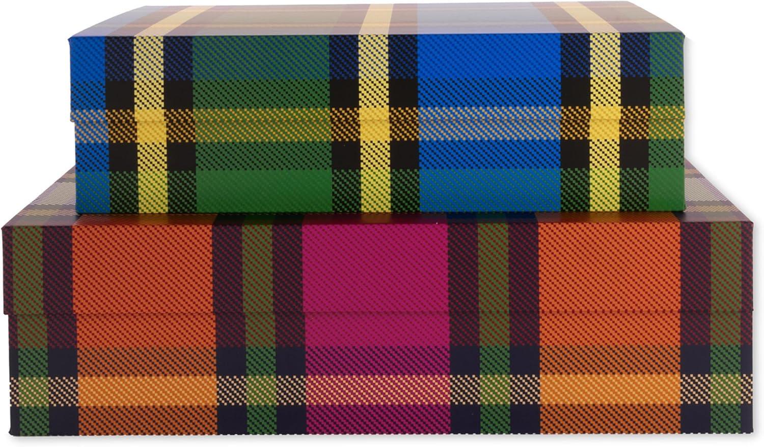 imagekate spade new york Decorative Storage Boxes with Lids 2 Pack Sturdy Organizer Storage Bins Includes Medium and Large Nesting Boxes with Magnetic Closure Grand Plaid Duo