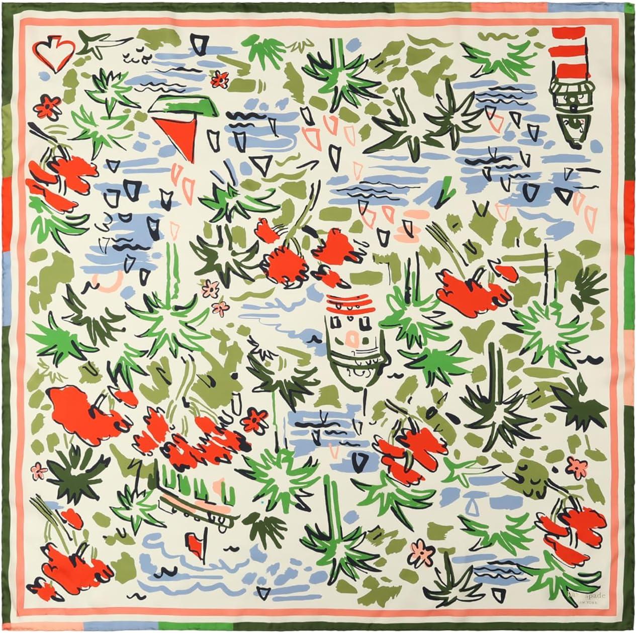 imagekate spade new york Womens Coastal Scene Silk Square Scarf Stylish ampamp Lightweight Fashion Accessory