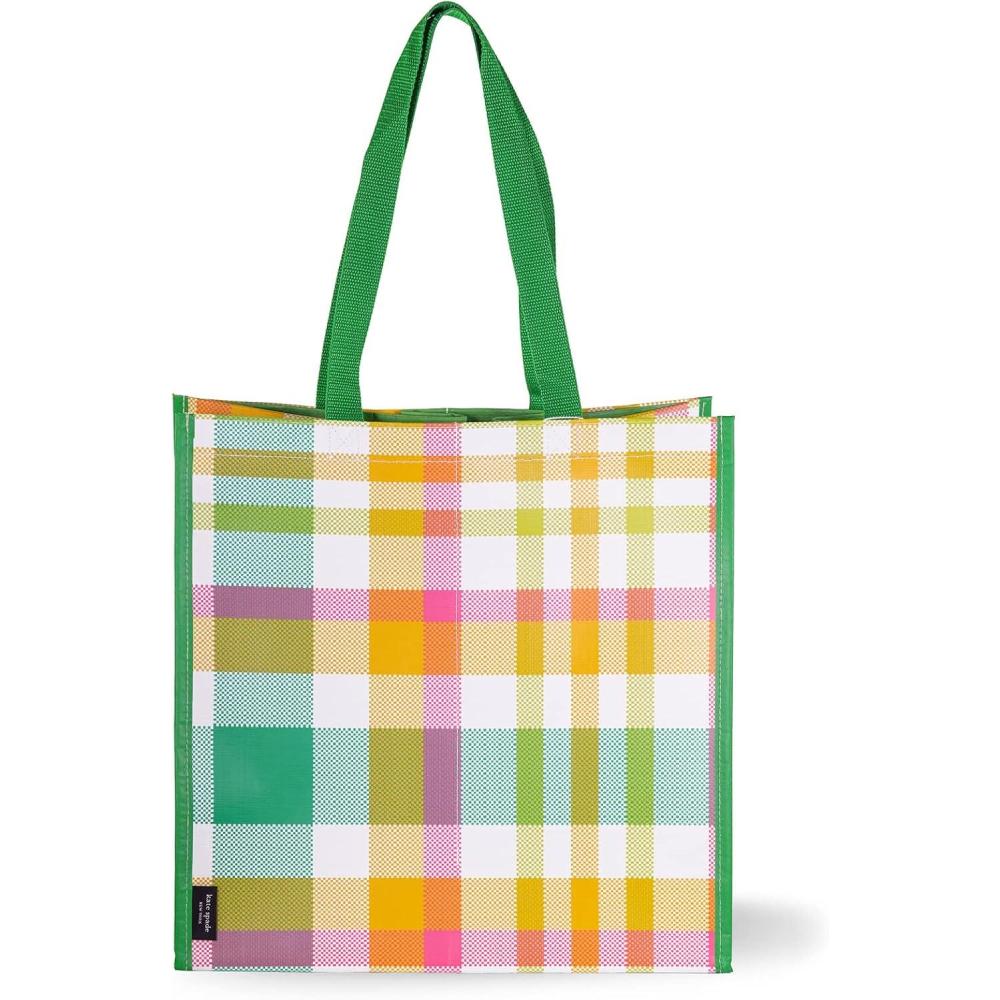 imageKate Spade New York Reusable Shopping Bag Grocery Tote with Shoulder Straps Large Collapsible ToteGarden Plaid
