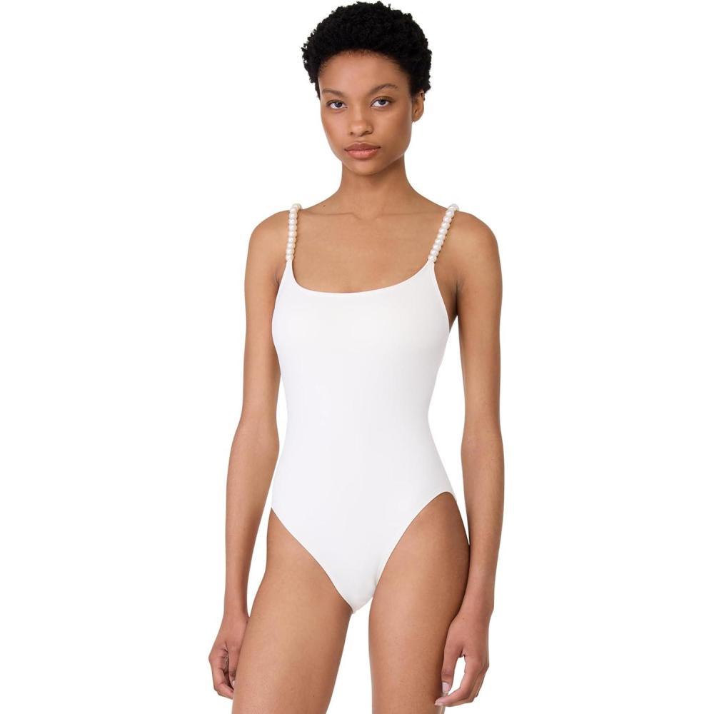 imageKate Spade New York Womens String of Pearls One Piece SwimsuitIvory
