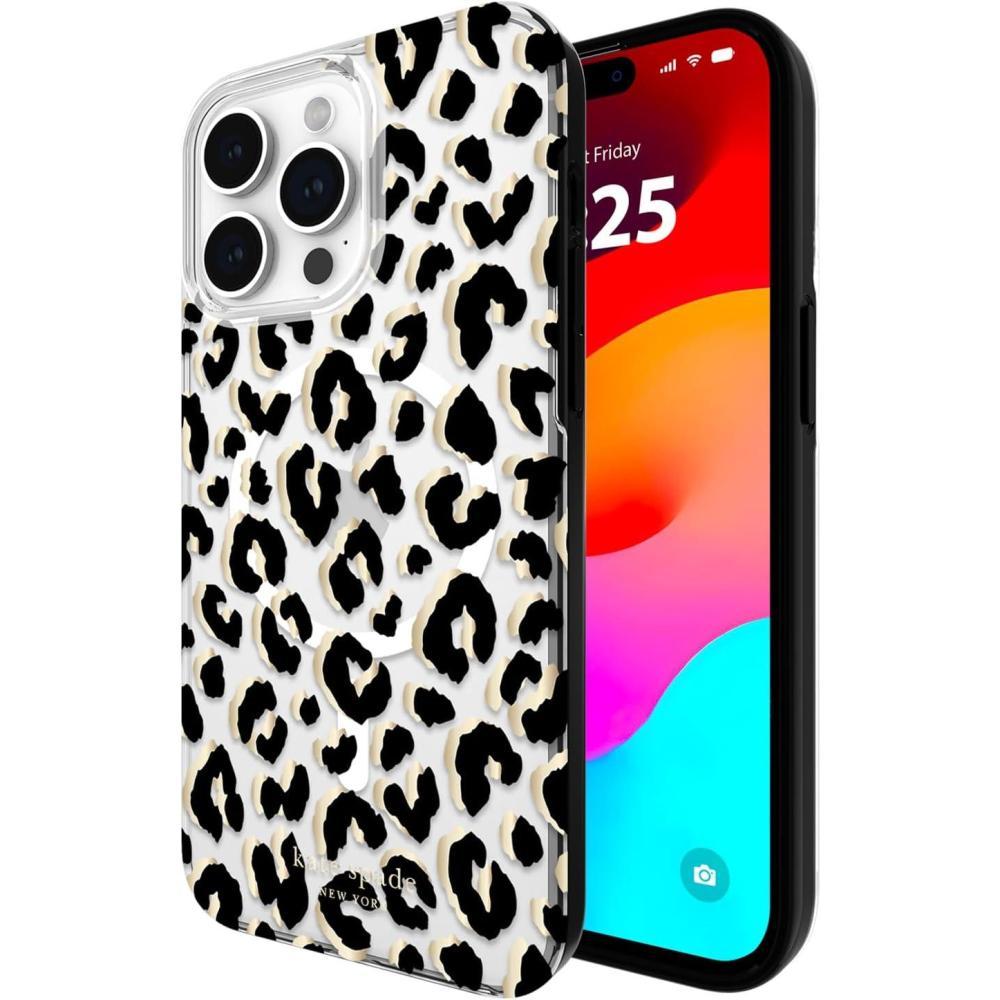 imageKate Spade New York iPhone 15 Pro Max Case Compatible with MagSafe Flowerbed Pink OmbreCity Leopard Black