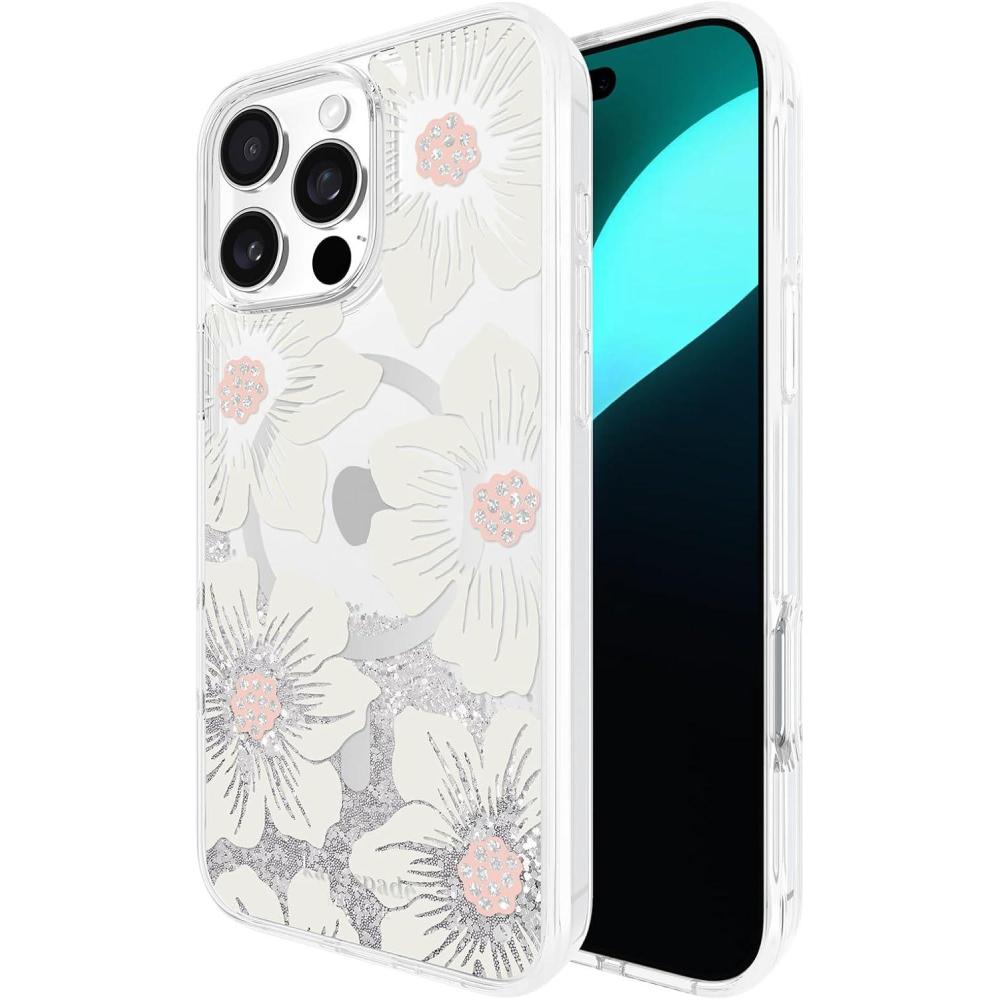 imageKate Spade New York iPhone 16 Pro Max Case Compatible with MagSafe Designer Phone Case Liquid Glitter Hollyhock