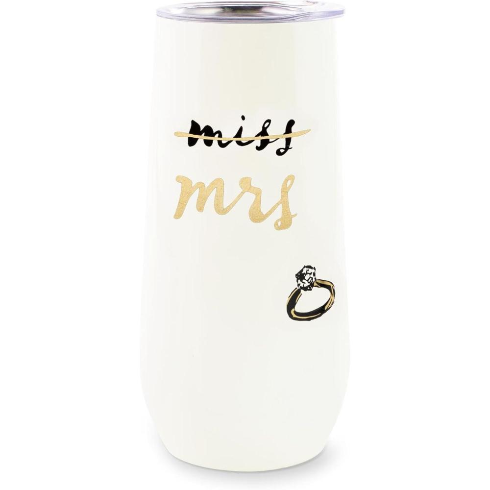 imagekate spade new york 10oz Stemless Champagne Flute Small Stainless Steel Tumbler with Lid Double Wall Insulated Metal Cup Miss to Mrs