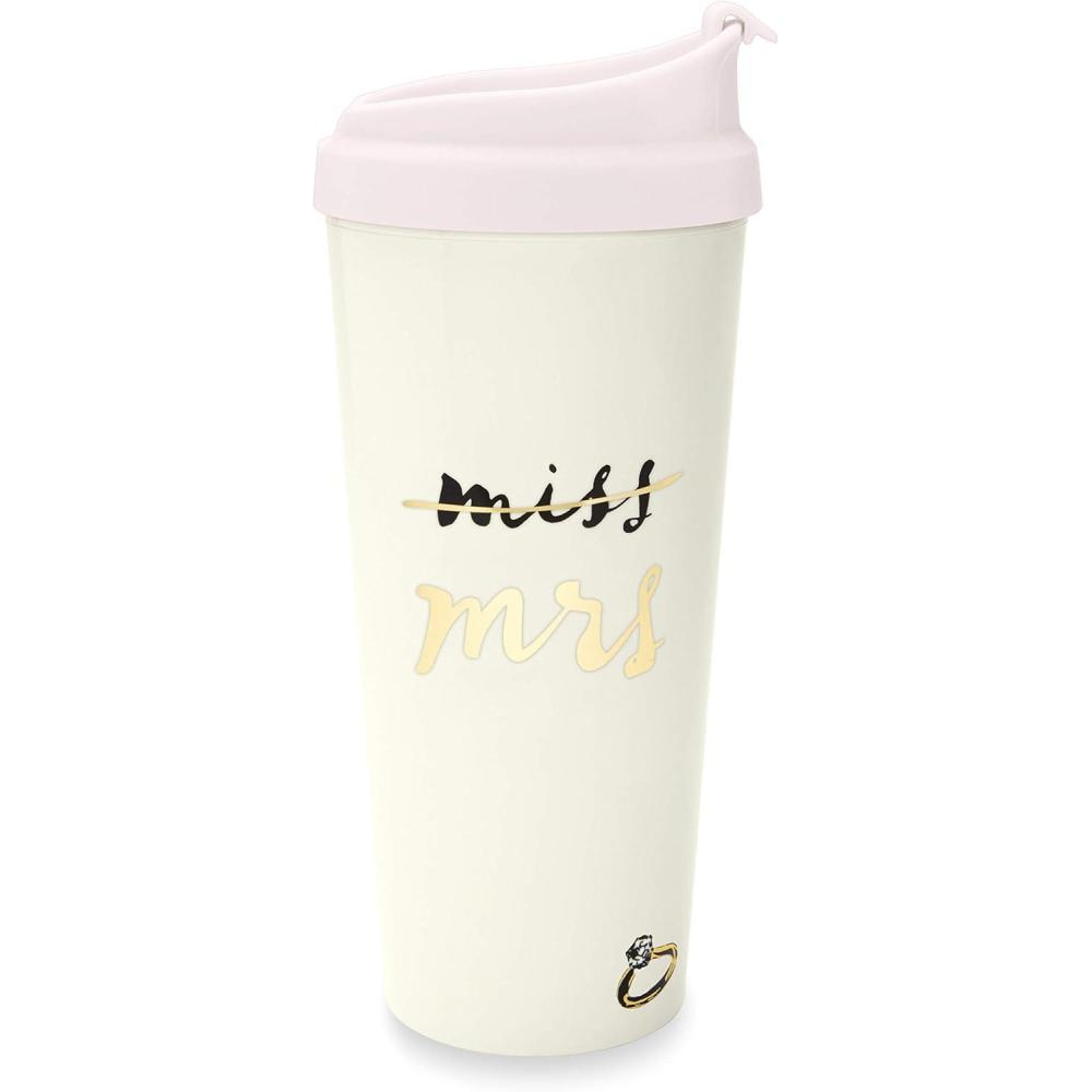 imagekate spade new york Bridal 16 Ounce Insulated Travel Mug Double Wall Thermal Tumbler for CoffeeTea Miss to Mrs Pink