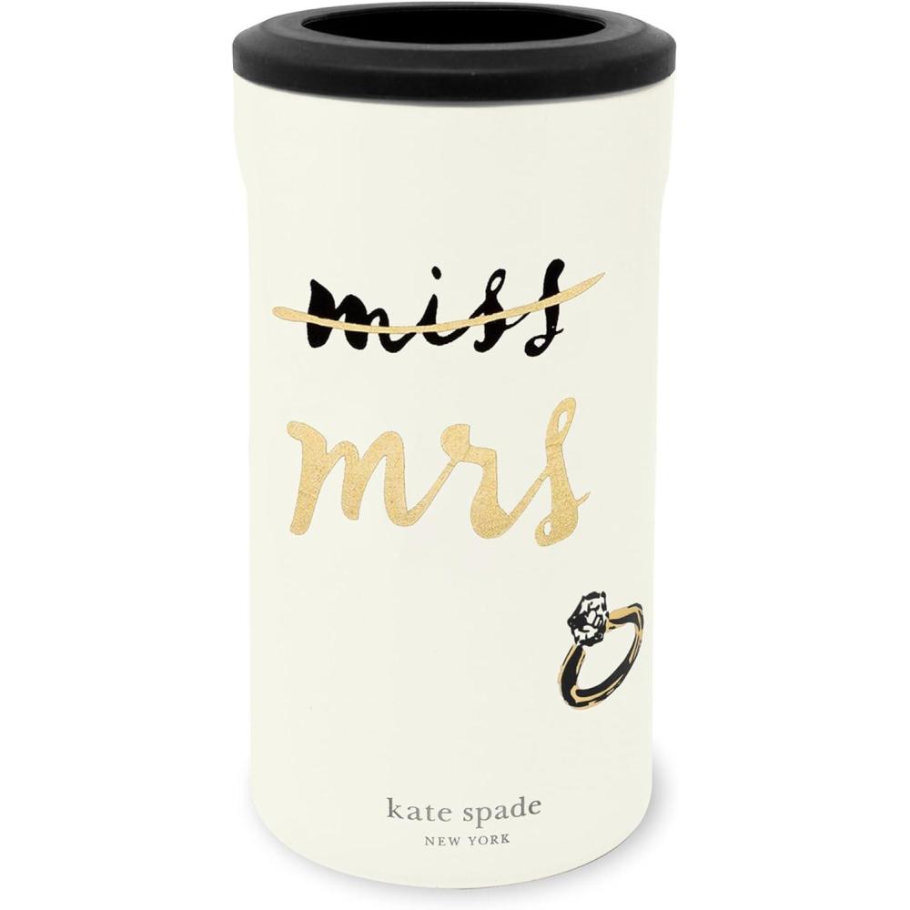 imagekate spade new york Bridal Can Hugger Stainless Steel Double Wall Can Cover for Bride Slim Insulated Drink Holder Miss to Mrs