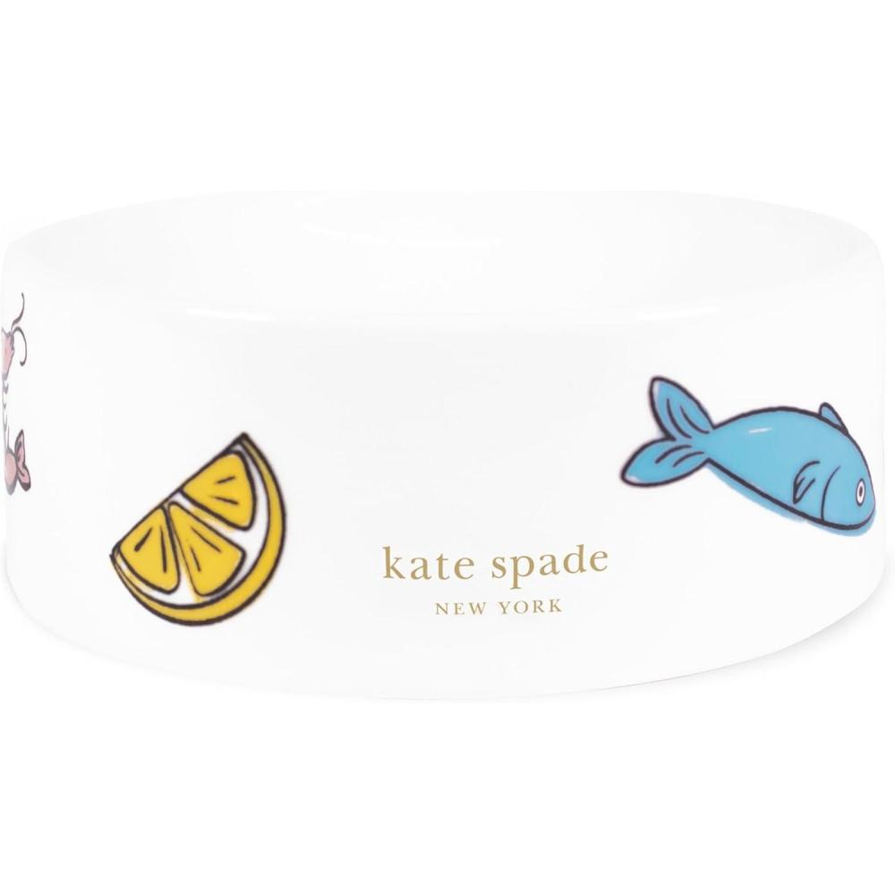 imagekate spade new york Cat Bowl Durable Ceramic Pet Bowl for Food and Water Seafood Toss