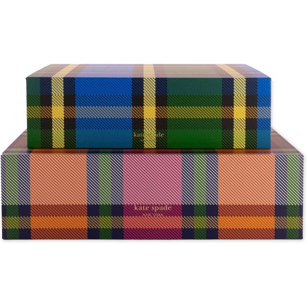 imagekate spade new york Decorative Storage Boxes with Lids 2 Pack Sturdy Organizer Storage Bins Includes Medium and Large Nesting Boxes with Magnetic Closure Grand Plaid Duo