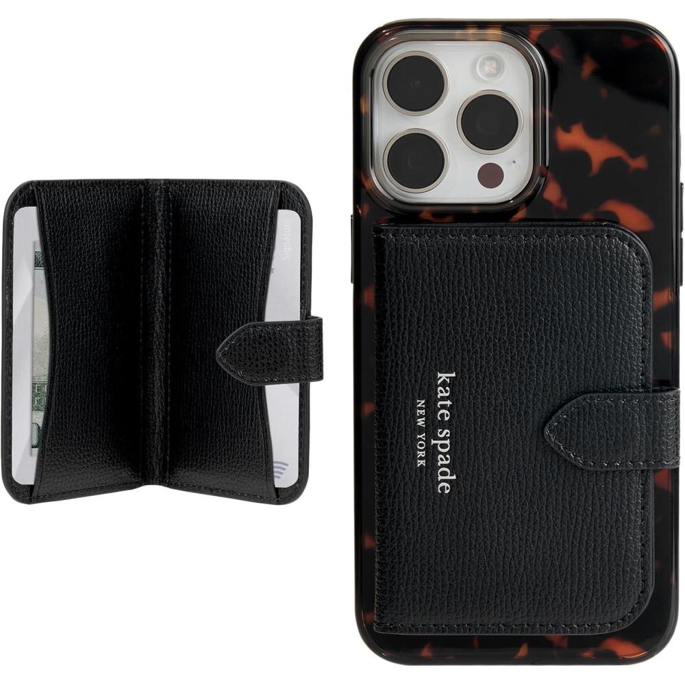 imagekate spade new york Morgan Magnetic Phone WalletCard Holder Compatible with MagSafe Phones and Cases Metallic SilverMidnight Black